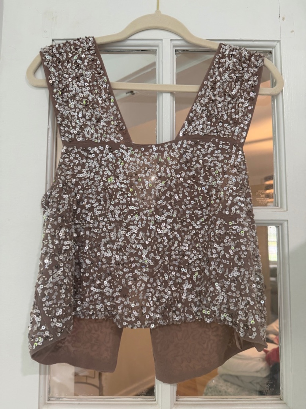 Sequin Tank Top in Taupe - Women's Sparkle Top